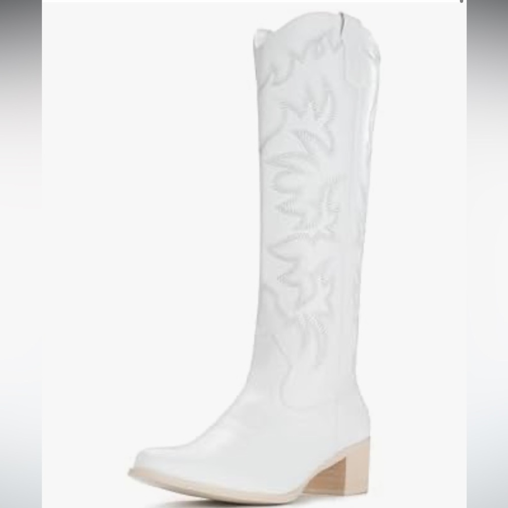 IUV Cowboy Boots For Women Knee High Western Cowgirl Boots Snip Toe Side Zipper - Picture 7 of 9